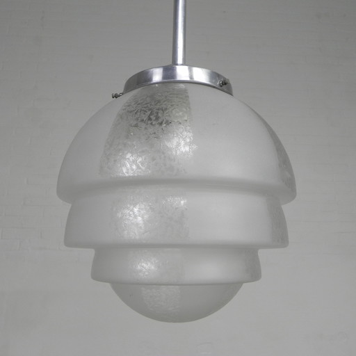 Lampe suspendue Art déco avec boule de verre à gradins, années 1930