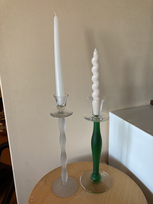 2x Orrefors Celeste candlesticks