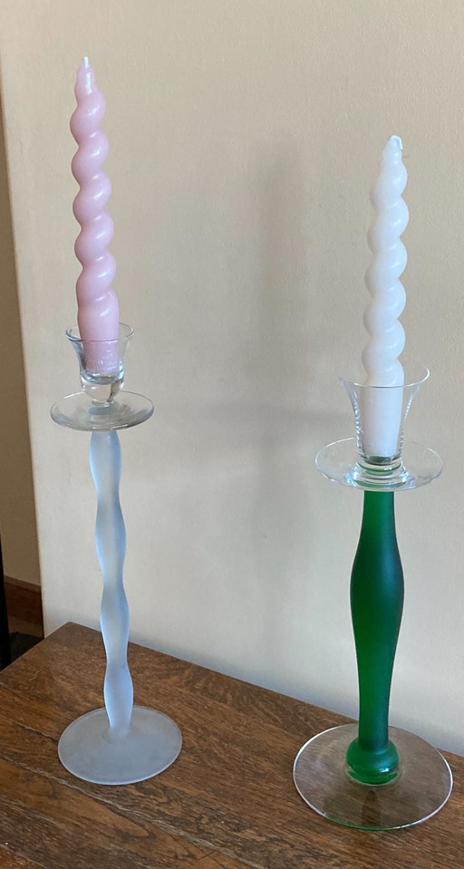 2x Orrefors Celeste candlesticks