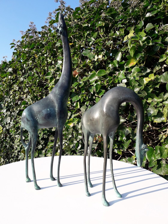 Image 1 of 2 copper figurines of giraffes 46 and 36.5 cm high