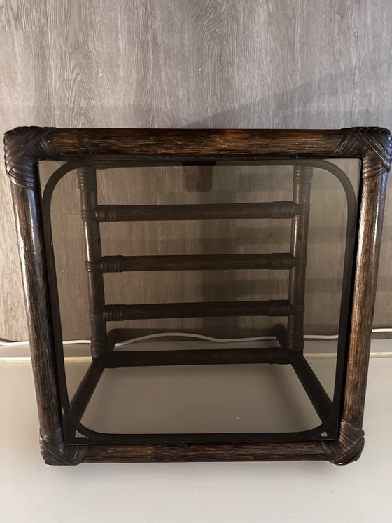 Image 1 of Rattan Side Table With Smoked Glass Plate