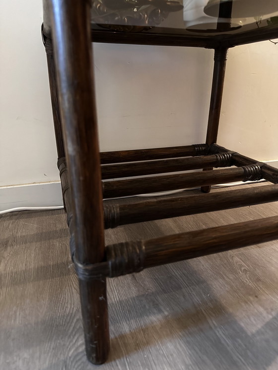 Image 1 of Rattan Side Table With Smoked Glass Plate