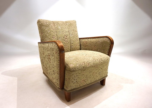 Art Deco Jacquard Velvet Lounge Chair, 1930