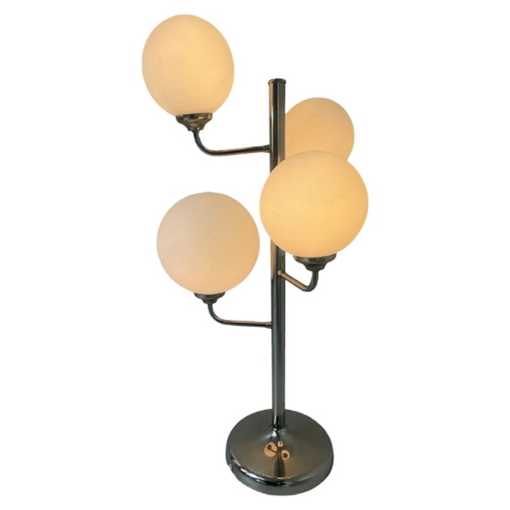 Image 1 of Bauhaus style table lamp with opaline top spheres. In the style of Wortmann & Filz but as this piece has no markings we can not 