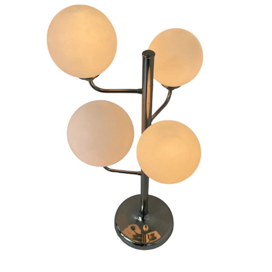 Image 1 of Bauhaus style table lamp with opaline top spheres. In the style of Wortmann & Filz but as this piece has no markings we can not 