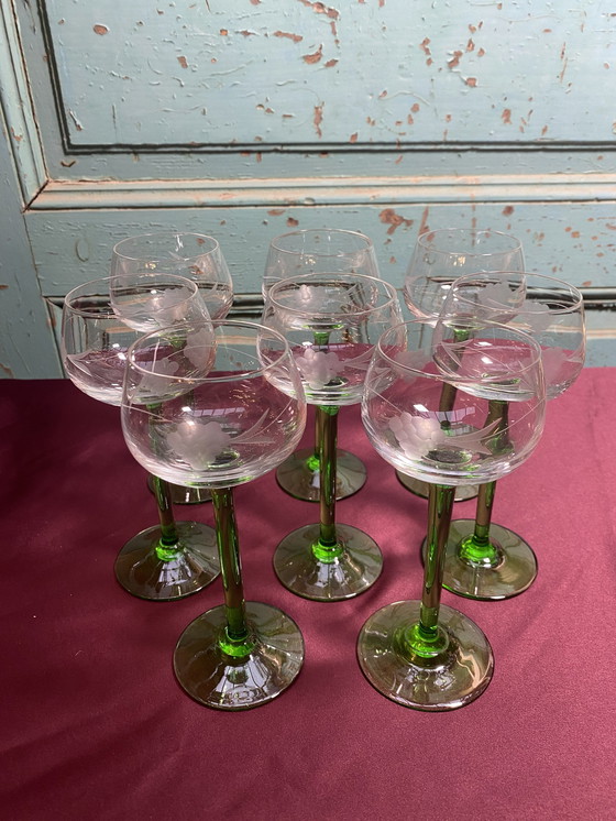 Image 1 of 8X Vintage Alsace Glasses With Grapes Engraving