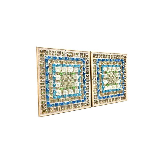 Image 1 of 2x Brutalist Mosaic wall lamps