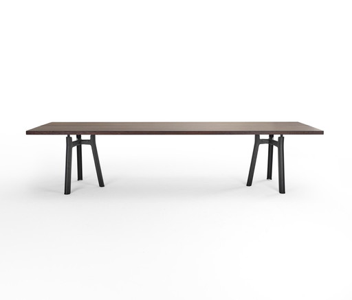 Nouveau Arco Table à tréteaux 105 x 280 cm Chêne fumé foncé