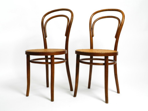 Two Original 1930S Coffee House Chairs Made Of Bentwood With Cane Weave By Zpm Radomsko Poland, A Former Thonet Factory