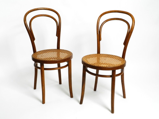 Two Original 1930S Coffee House Chairs Made Of Bentwood With Cane Weave By Zpm Radomsko Poland, A Former Thonet Factory