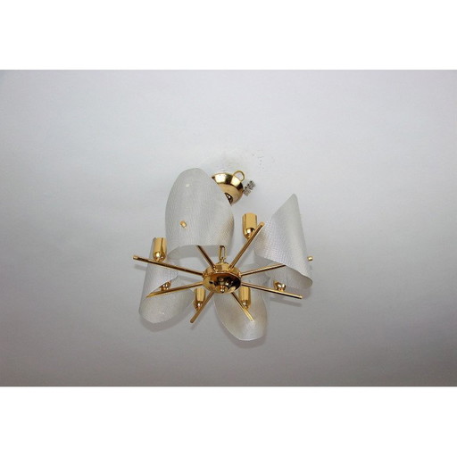 Vintage aluminum and brass steel chandelier, 1970s