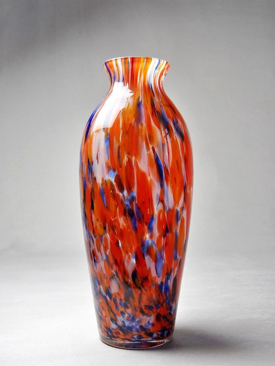 Image 1 of Small Vase Pâte De Verre Moucheté Orange Cobalt Art Deco Antique