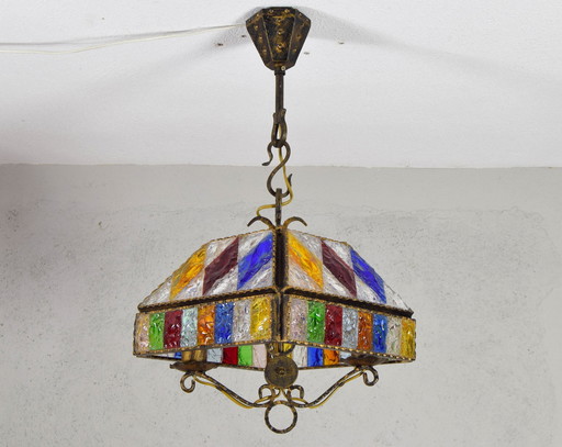  Mid-Century Italian Brutalist Murano Chandelier Attributed To Longobard For Poliarte, 1970S