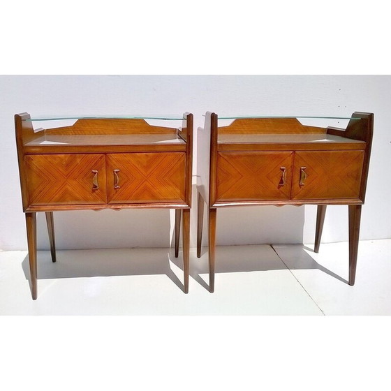 Image 1 of Pair of vintage teak and glass night stands by Paolo Buffa, 1940s