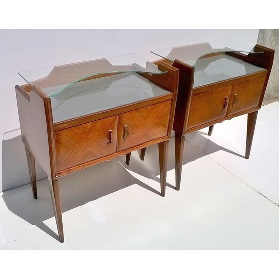 Image 1 of Pair of vintage teak and glass night stands by Paolo Buffa, 1940s