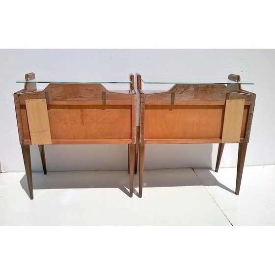 Image 1 of Pair of vintage teak and glass night stands by Paolo Buffa, 1940s