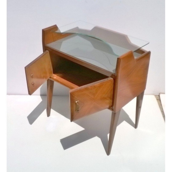 Image 1 of Pair of vintage teak and glass night stands by Paolo Buffa, 1940s