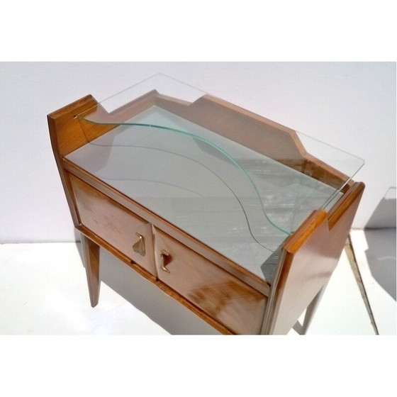 Image 1 of Pair of vintage teak and glass night stands by Paolo Buffa, 1940s