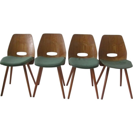 Image 1 of Set of 4 vintage Lollipop chairs in veneer by Fr. Jirák for Tatra, Czechoslovakia 1950s