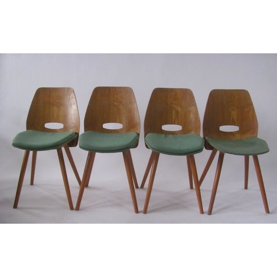 Image 1 of Set of 4 vintage Lollipop chairs in veneer by Fr. Jirák for Tatra, Czechoslovakia 1950s