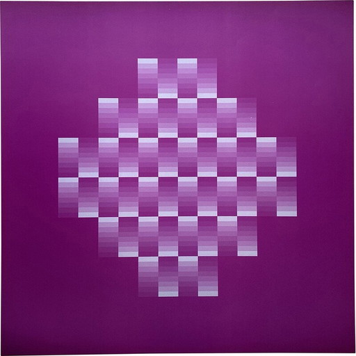 Fotolitografía antigua "Homenaje a Vasarely" de Jim Bird, 1970
