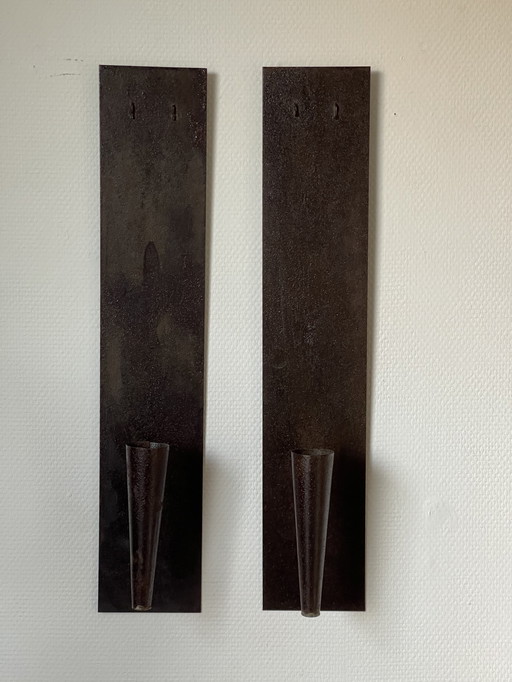 Set/ 2 Brutalist Metal Wall Candlesticks