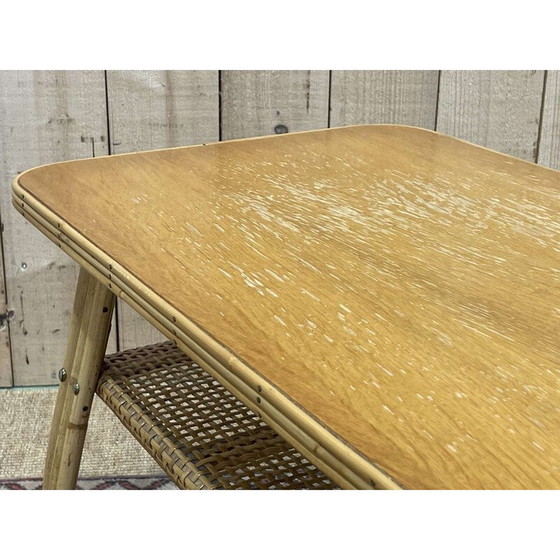 Image 1 of Vintage rattan and cane coffee table, 1970