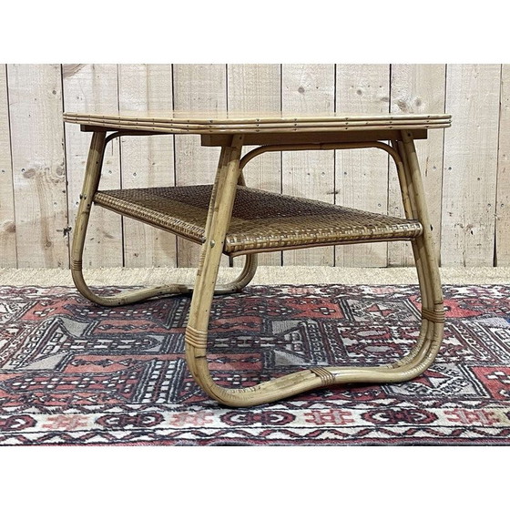 Image 1 of Vintage rattan and cane coffee table, 1970