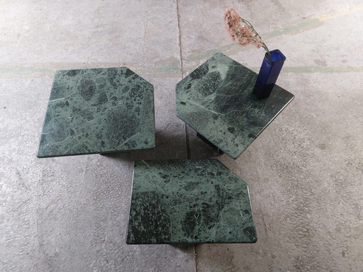 3 X Green Marble Coffee Tables