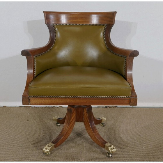 Image 1 of Vintage office armchair in solid mahogany and skai