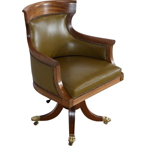Image 1 of Vintage office armchair in solid mahogany and skai