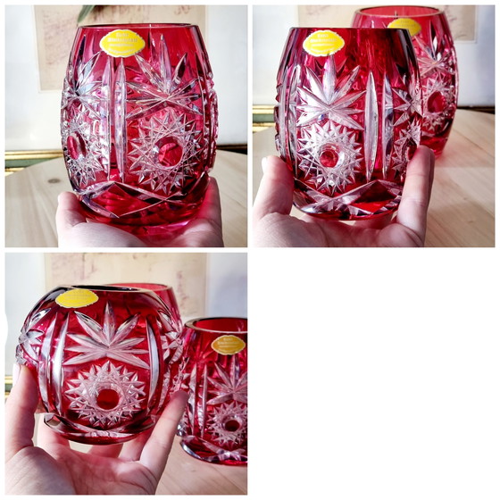 Image 1 of 3x Vaso vintage in vetro tagliato rosso