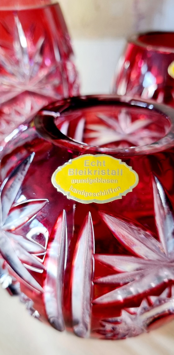 Image 1 of 3x Vaso vintage in vetro tagliato rosso