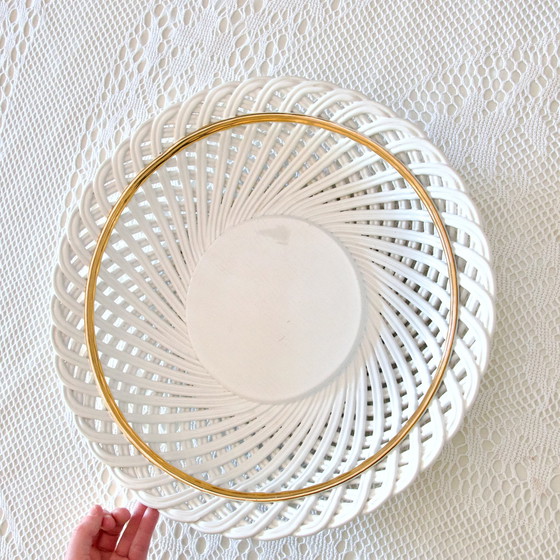 Image 1 of Enorme cuenco antiguo firmado Bassano en mayólica trenzada calada