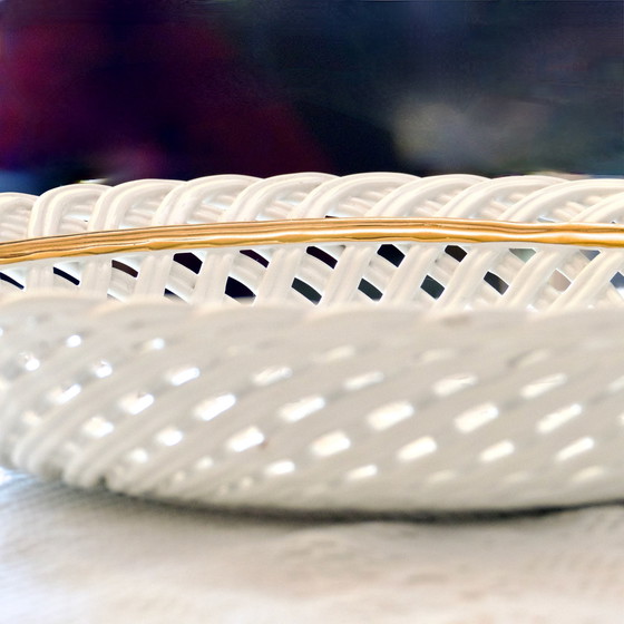 Image 1 of Enorme cuenco antiguo firmado Bassano en mayólica trenzada calada