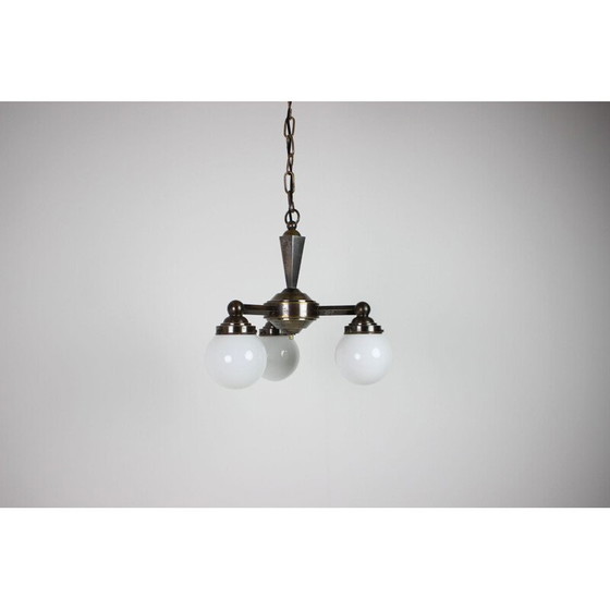 Image 1 of Vintage art deco metal and glass chandelier, Czechoslovakia 1920