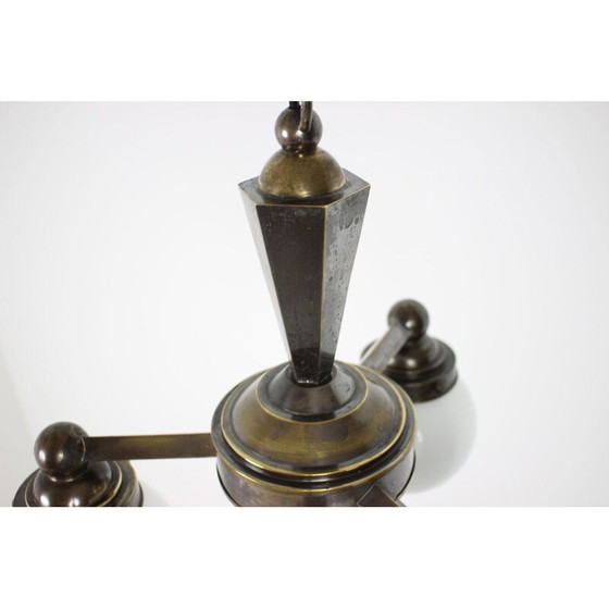 Image 1 of Vintage art deco metal and glass chandelier, Czechoslovakia 1920