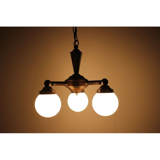 Image 1 of Vintage art deco metal and glass chandelier, Czechoslovakia 1920