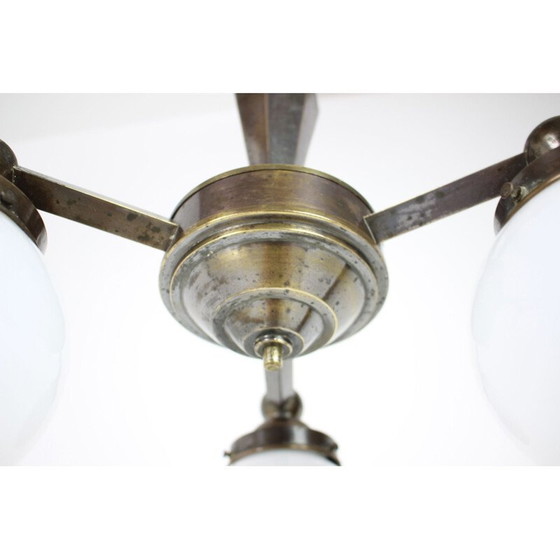 Image 1 of Vintage art deco metal and glass chandelier, Czechoslovakia 1920