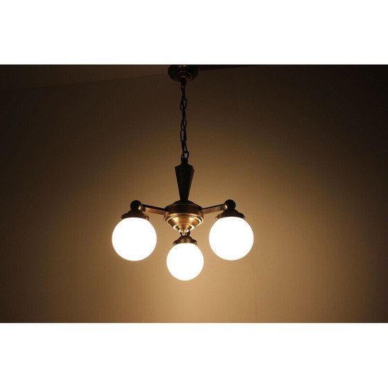 Image 1 of Vintage art deco metal and glass chandelier, Czechoslovakia 1920