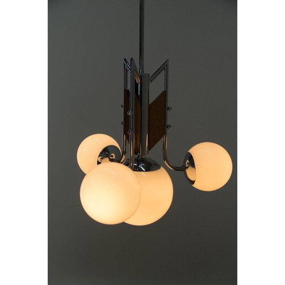 Image 1 of Vintage wood and chrome functionalist chandelier, 1940s