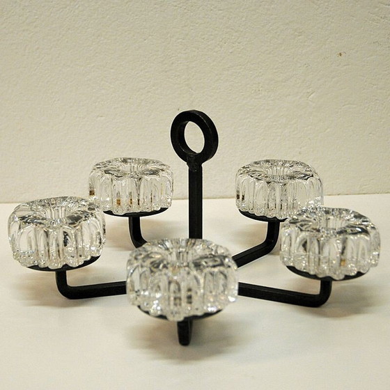 Image 1 of Vintage glass, crystal and iron candlestick by Willy Johansson for Hadeland Glassverk, Norway 1970