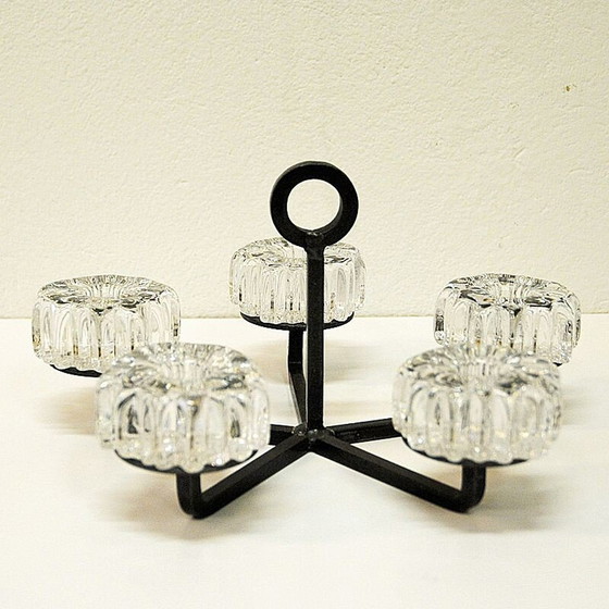 Image 1 of Vintage glass, crystal and iron candlestick by Willy Johansson for Hadeland Glassverk, Norway 1970
