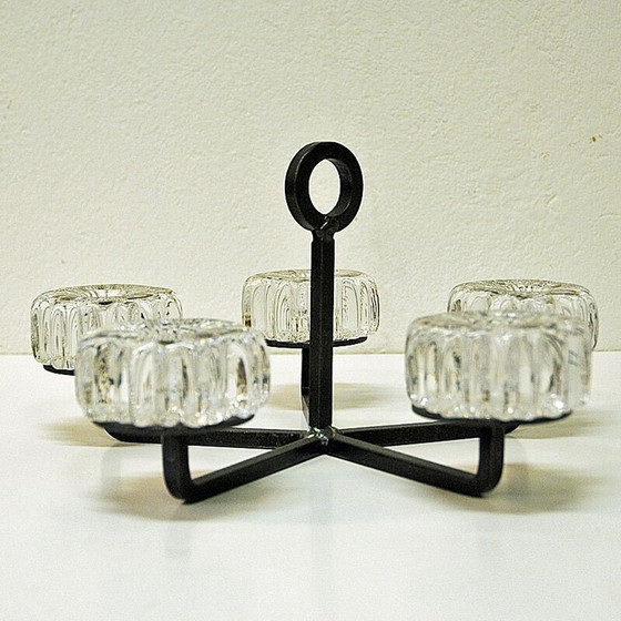 Image 1 of Vintage glass, crystal and iron candlestick by Willy Johansson for Hadeland Glassverk, Norway 1970