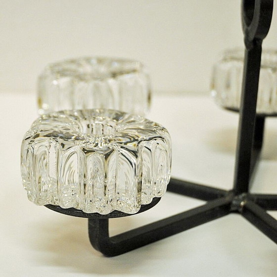 Image 1 of Vintage glass, crystal and iron candlestick by Willy Johansson for Hadeland Glassverk, Norway 1970