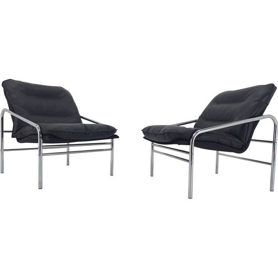 Image 1 of Pair of vintage black armchairs, Germany 1970