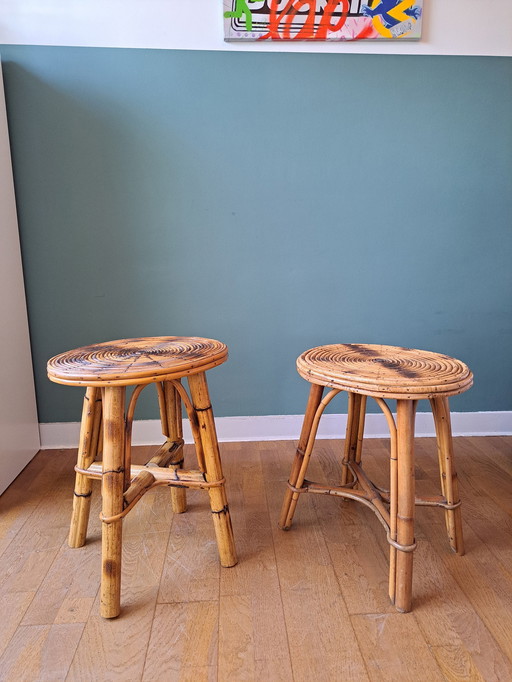 Pair Of Rattan Stools