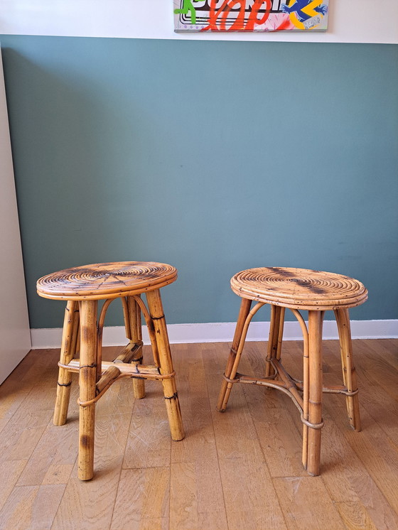 Image 1 of Pair Of Rattan Stools