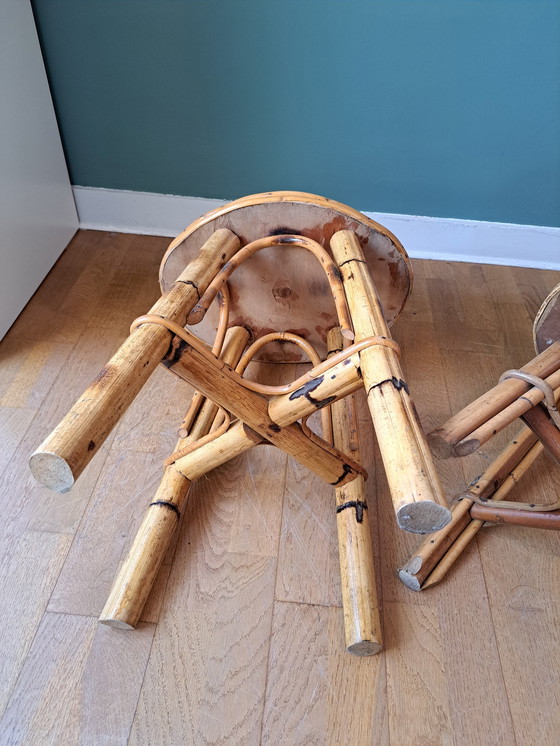 Image 1 of Pair Of Rattan Stools