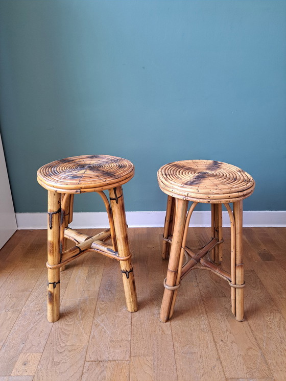 Image 1 of Pair Of Rattan Stools